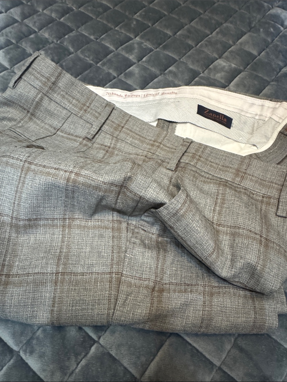 Zanella Men's Gray Plaid Dress Pants with Brown Windowpane